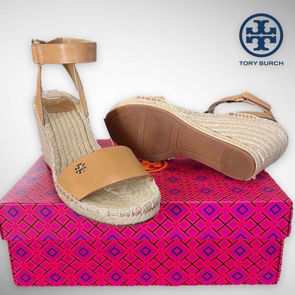 Tory Burch Bima 2 Espadrille Wedge 90mm Heel 8(M) Sandal Natural Vachetta $298 - Picture 4 of 14